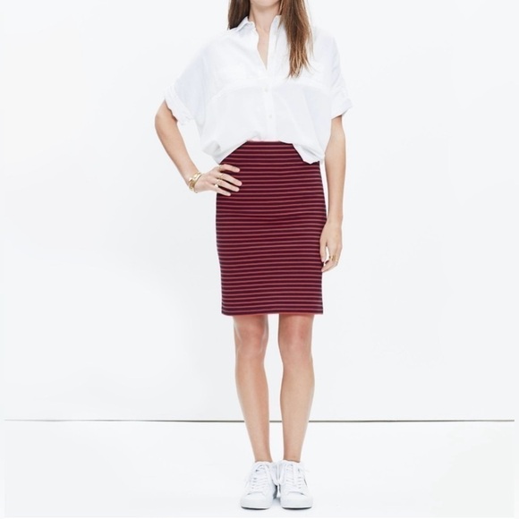 Madewell Red Navy Pencil City Sailor Stripe Skirt Size Medium - Picture 1 of 9